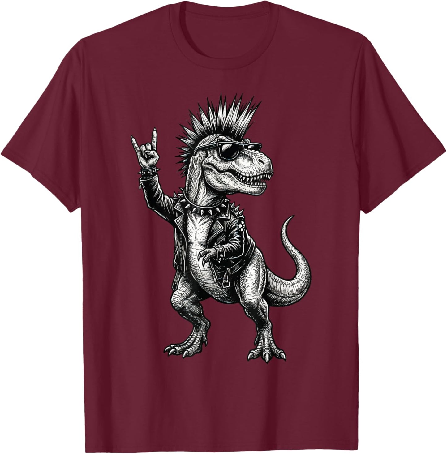 Dinosaur Punk Music T-rex Heavy Metal T-Shirt - T-Shirt | Maroon