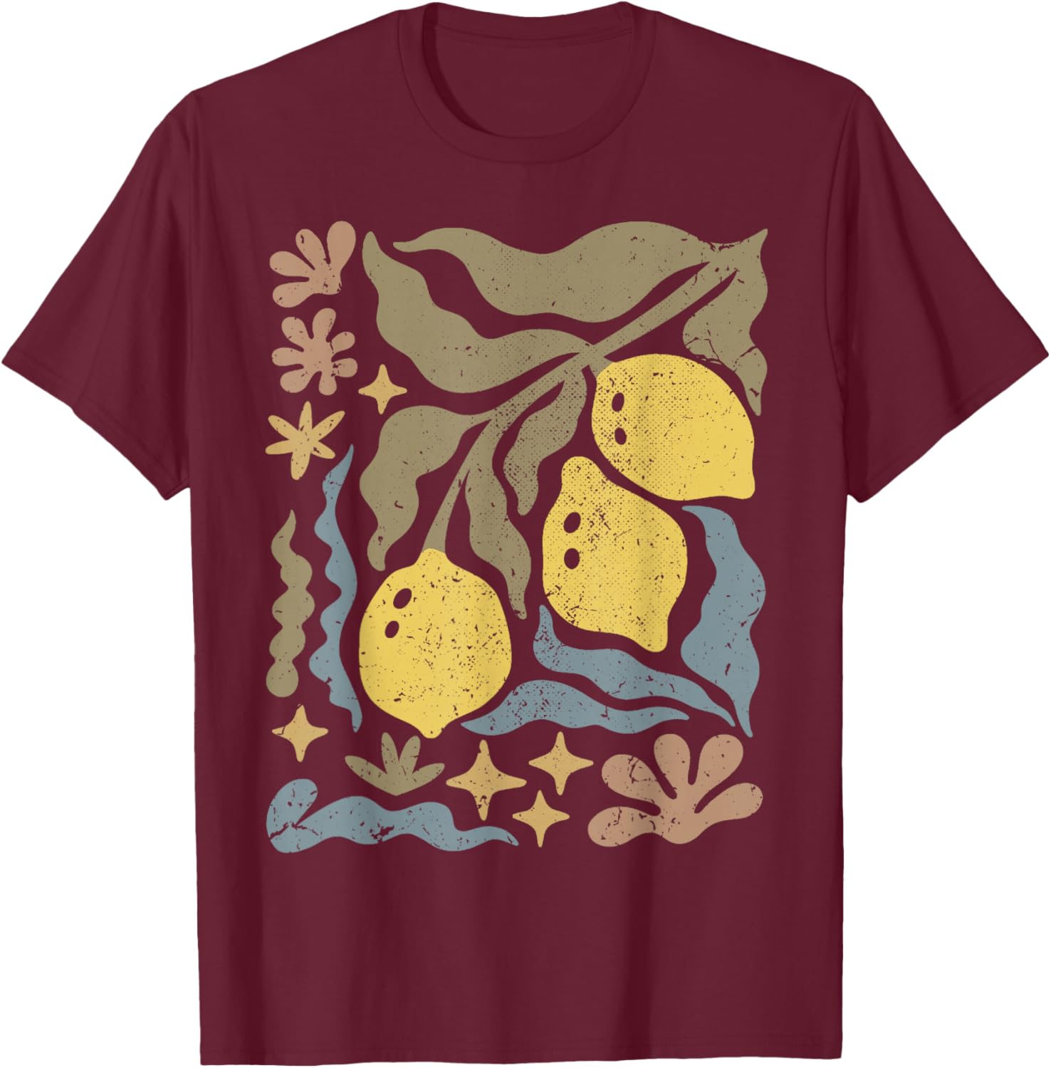 Limoncello Mediterranean Lemon Art Modern Abstract Boho T-Shirt - T-Shirt | Maroon