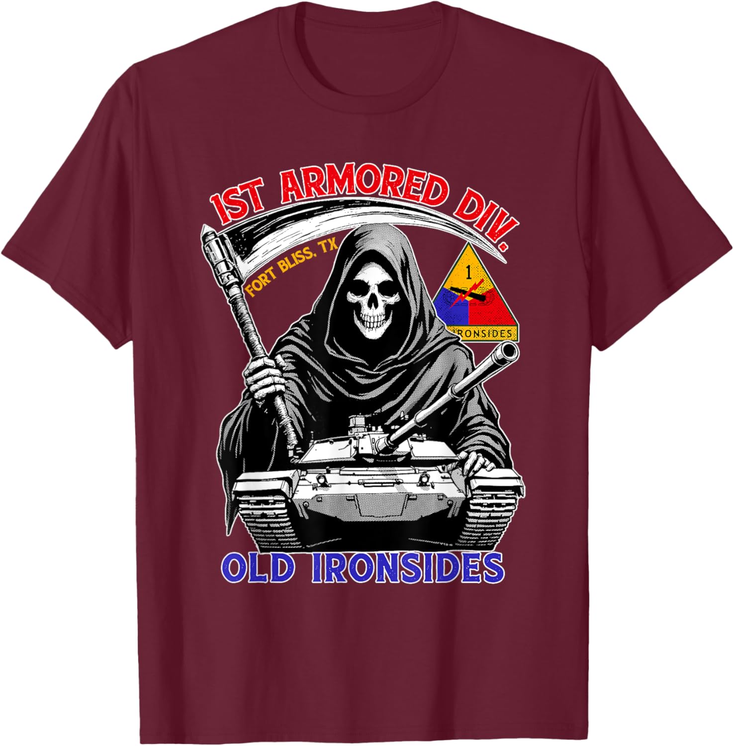 1st Armored Division Old Ironside Fort Bliss Texas Vintage T-Shirt - T-Shirt | Maroon