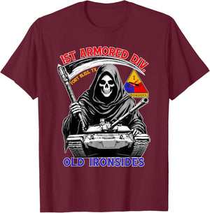 1st Armored Division Old Ironside Fort Bliss Texas Vintage T-Shirt - T-Shirt | Maroon