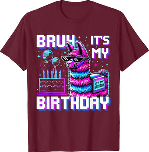 Bruh Its My Birthday Boys Girls Matching Funny Alpaca Theme T-Shirt - T-Shirt | Maroon