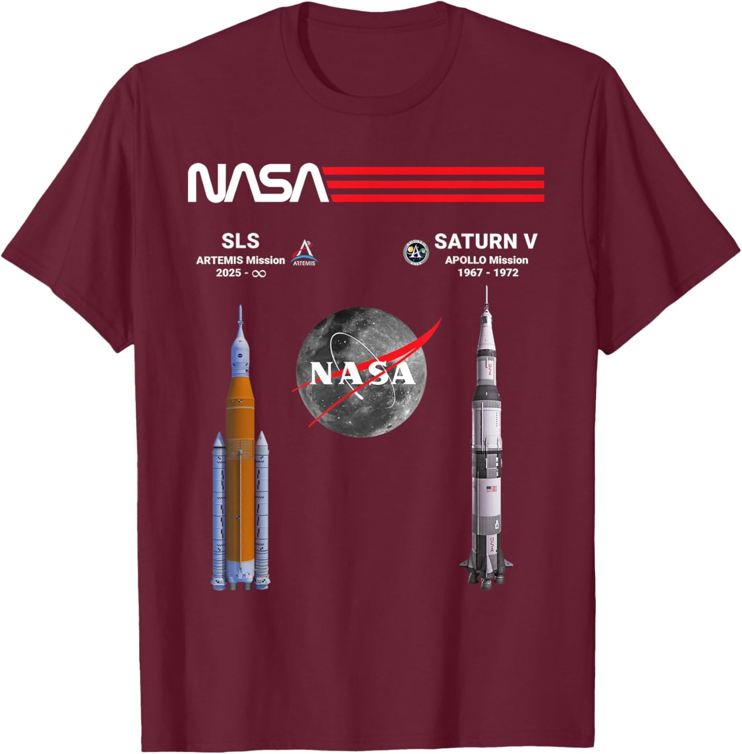 NASA Artemis Apollo Mond Mission SLS Saturn V T-Shirt - T-Shirt | Maroon