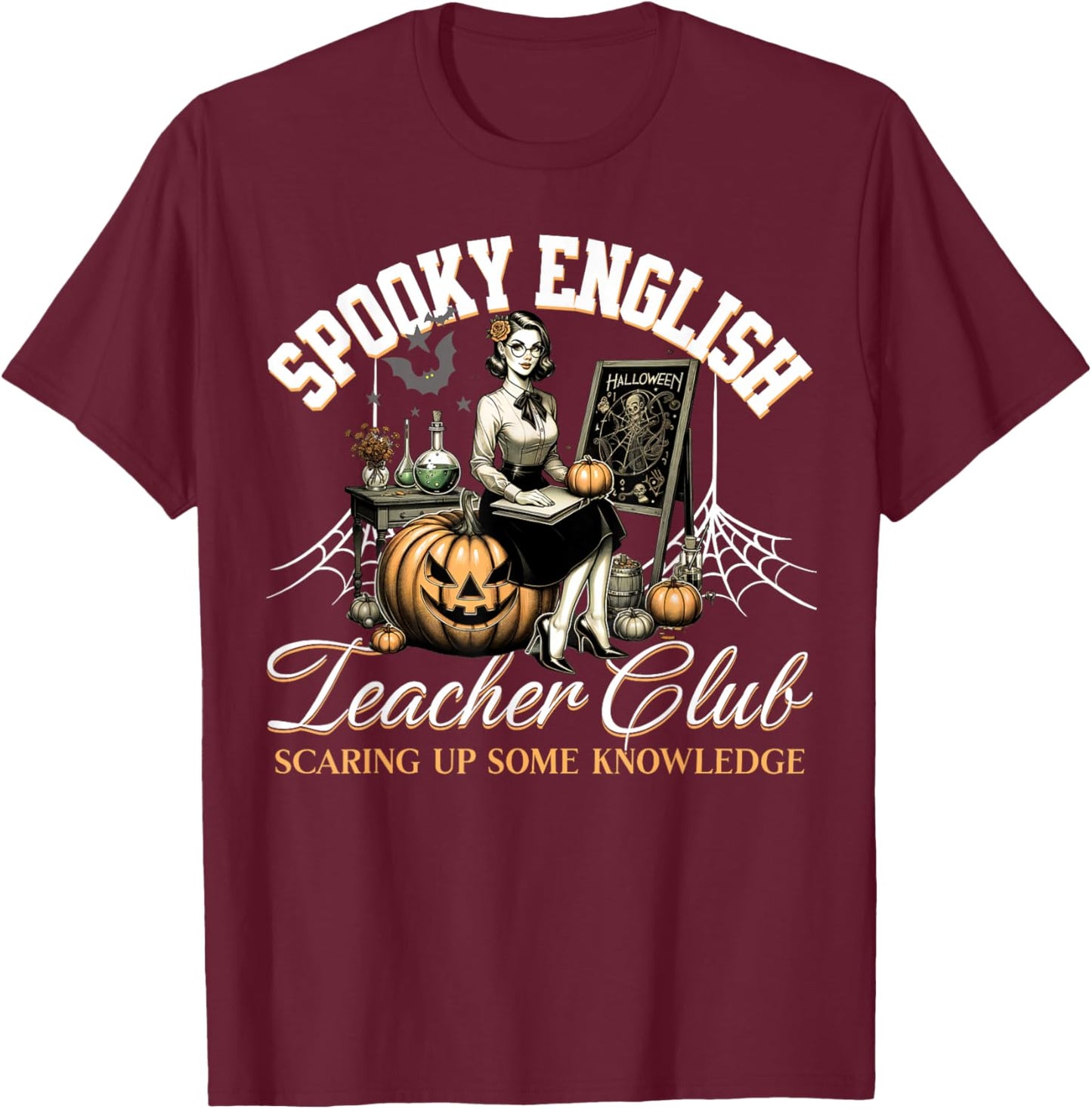 Spooky English Teacher Club Halloween T-Shirt - T-Shirt | Maroon