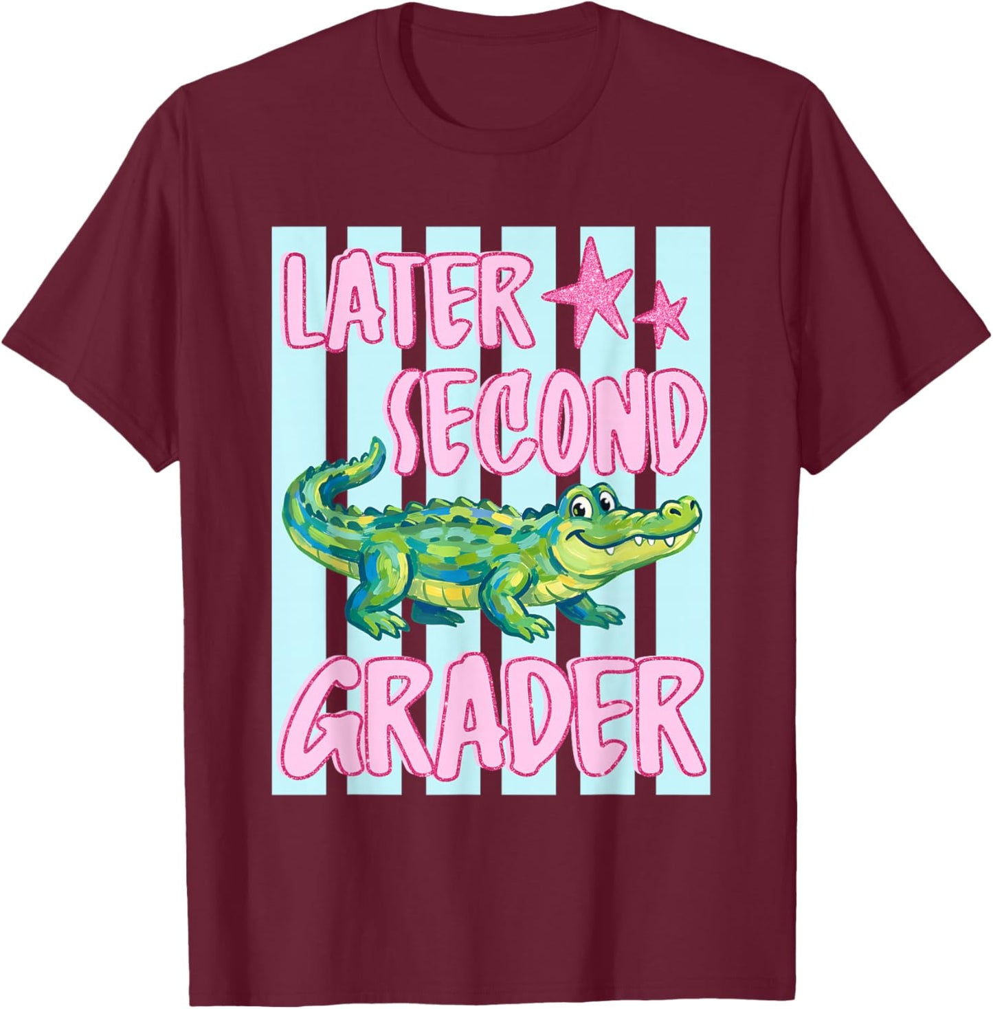 Later Second Grader Cute Alligator Later Gator Teacher Kids T-Shirt - T-Shirt | Maroon
