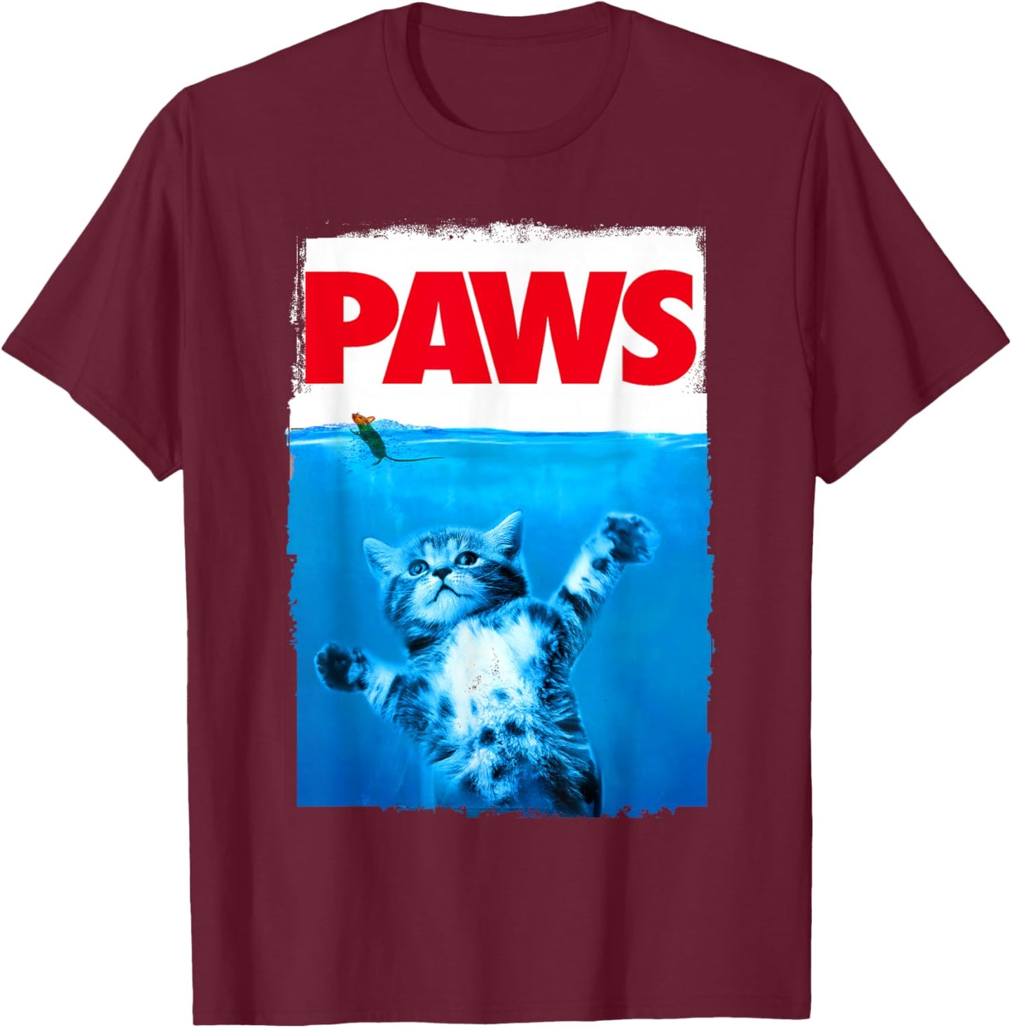 xiongying Paws Cat and Mouse Top, Cute Funny Cat Lover Parody T-Shirt - T-Shirt | Maroon