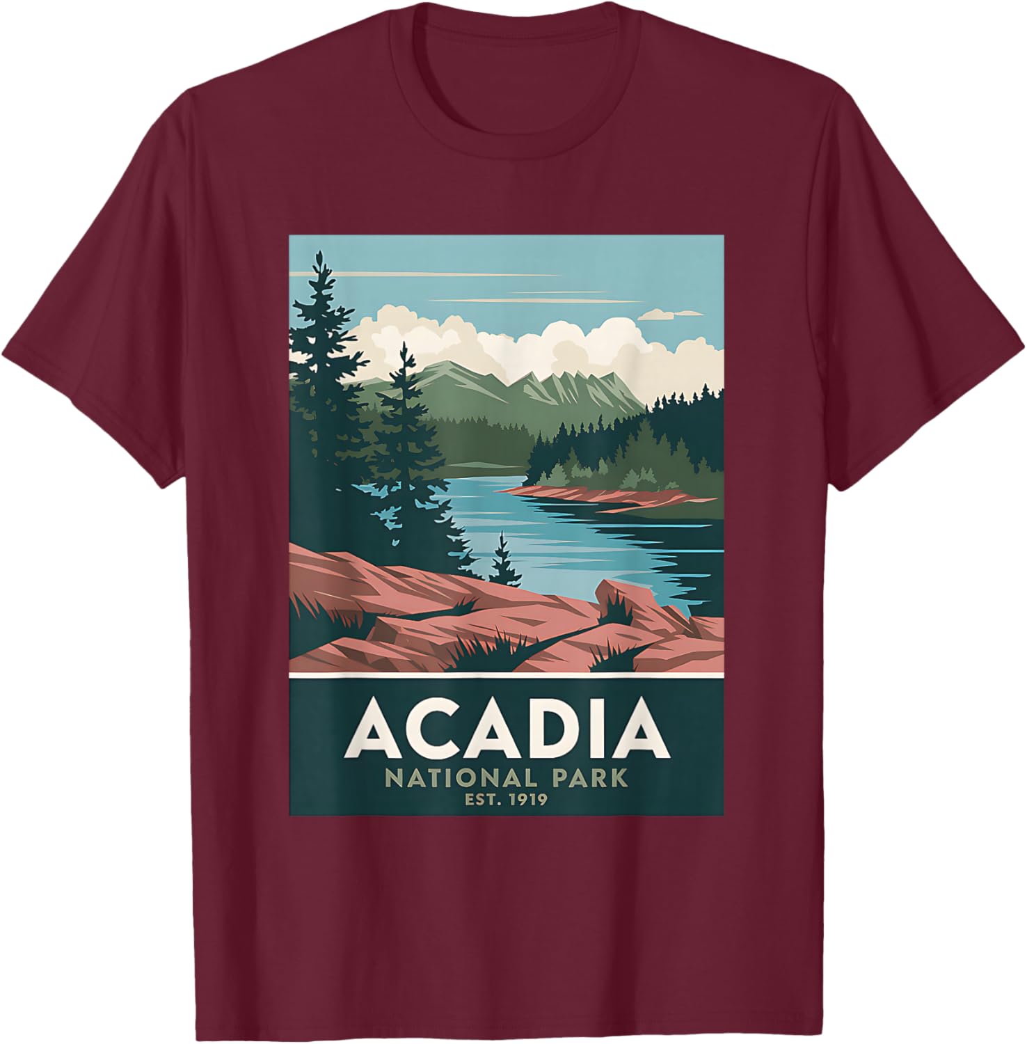 Acadia National Park Vintage Camping Hiking Men Women Kids T-Shirt - T-Shirt | Maroon