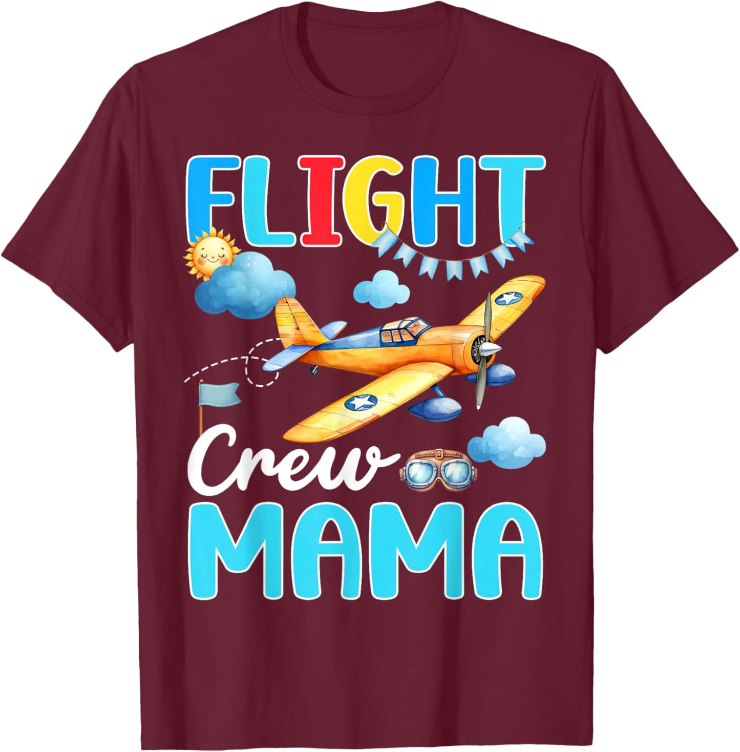 Flight Crew Mama Birthday Squad Airplane Matching Family T-Shirt - T-Shirt | Maroon