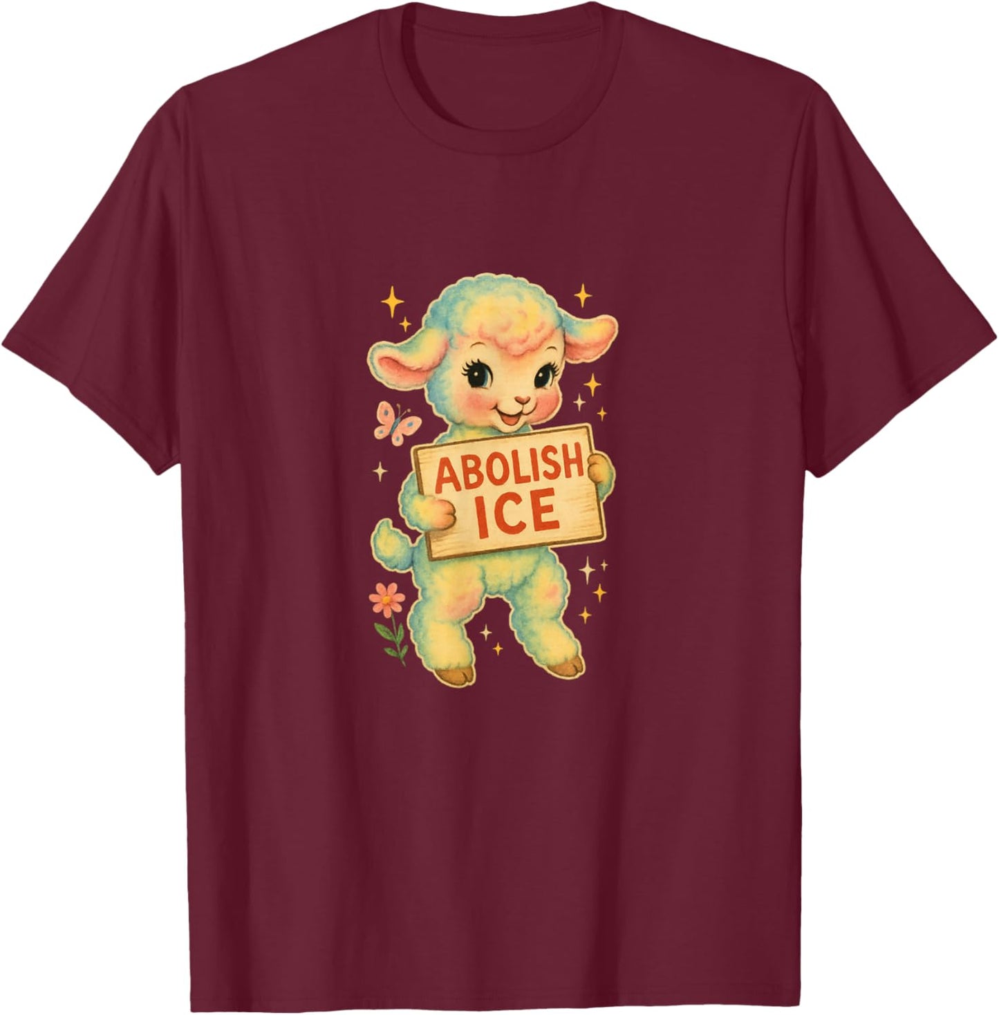 Abolish ICE Lamb Retro Graphic T-Shirt - T-Shirt | Maroon