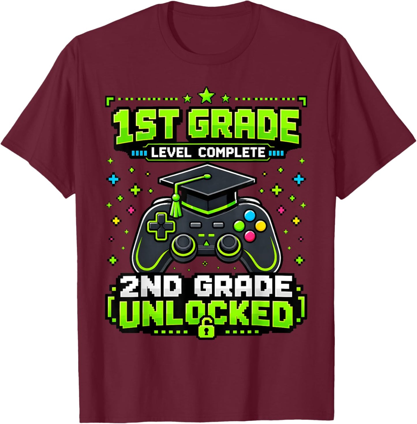 1st Grade Graduation 2nd Grade Unlocked Gamer Boys Kids T-Shirt - T-Shirt | Maroon