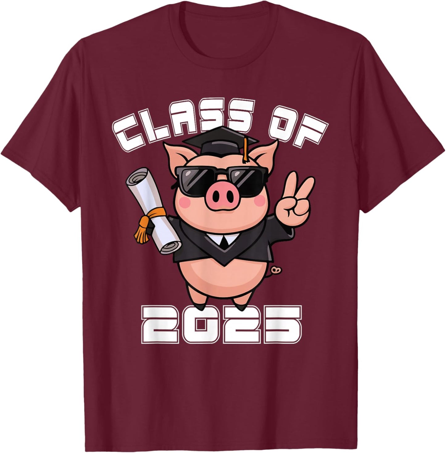 Peace Sign Hand Pig Class of 2025 Graduation T-Shirt - T-Shirt | Maroon