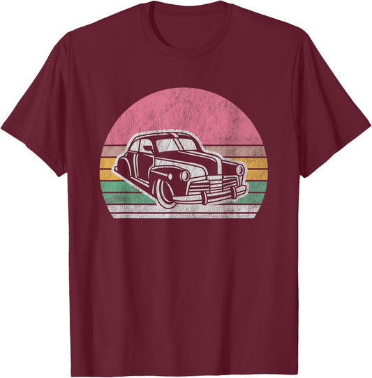 Vintage Classic Car Retro Sunset Graphic T-Shirt - T-Shirt | Maroon