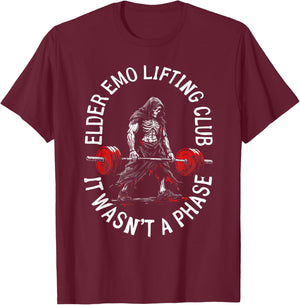 Elder Emo Lifting Club It Wasn't A Phase Skeleton Gym T-Shirt - T-Shirt | Maroon