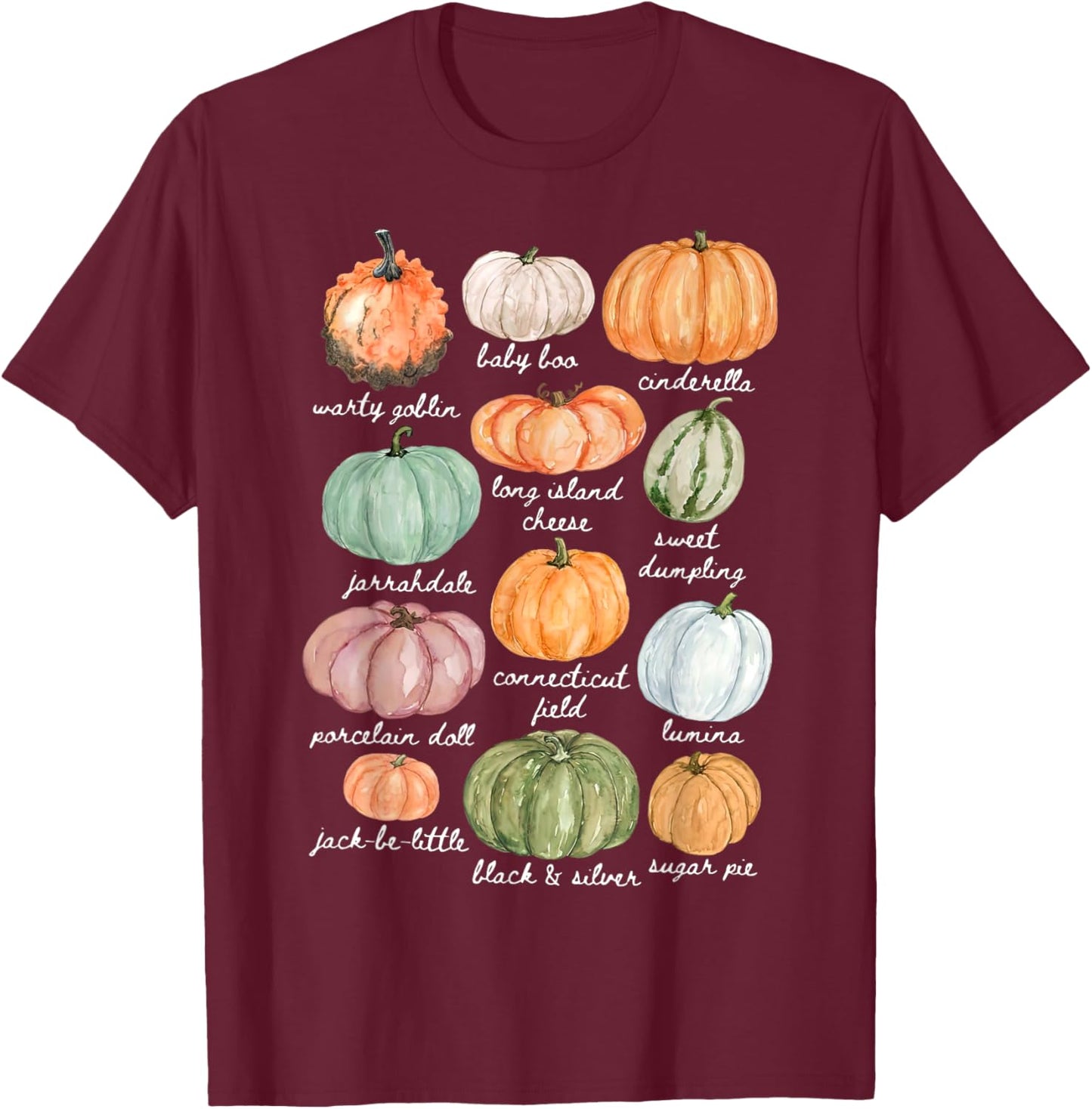 Type Of Pumpkin Fall Autumn Farmer Aesthetic Women's Graphic T-Shirt - T-Shirt | Maroon