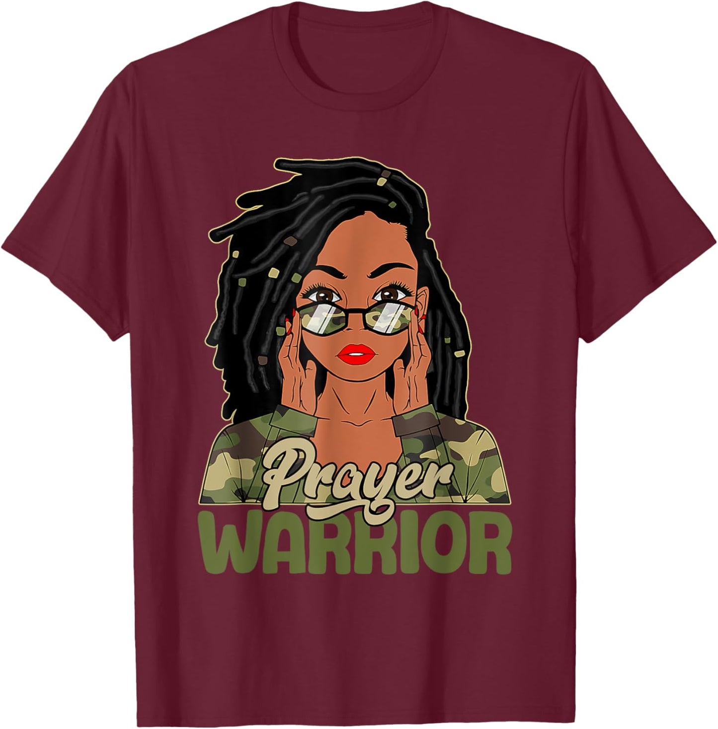 Praying Black Woman Afro Christian Sayings Prayer Warrior T-Shirt - T-Shirt | Maroon