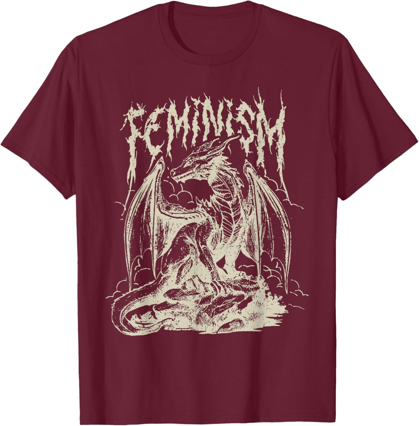 Vintage Feminism Dragon Fantasy T-Shirt - T-Shirt | Maroon