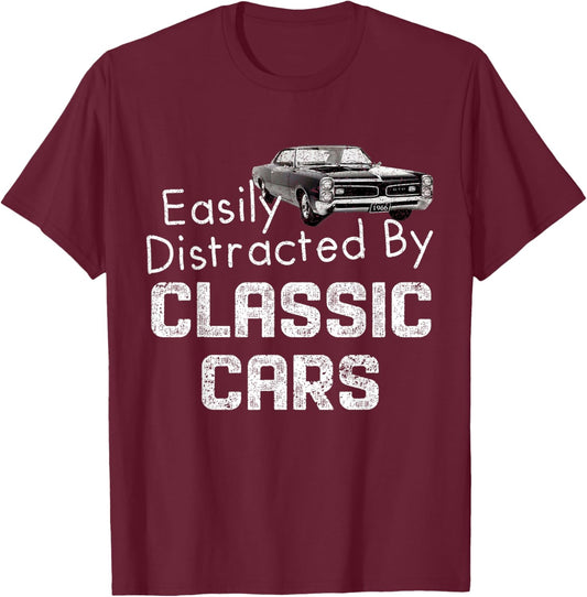 1966 66 GTO Easily Distracted By Classic Car Muscle Car T-Shirt - T-Shirt | Maroon