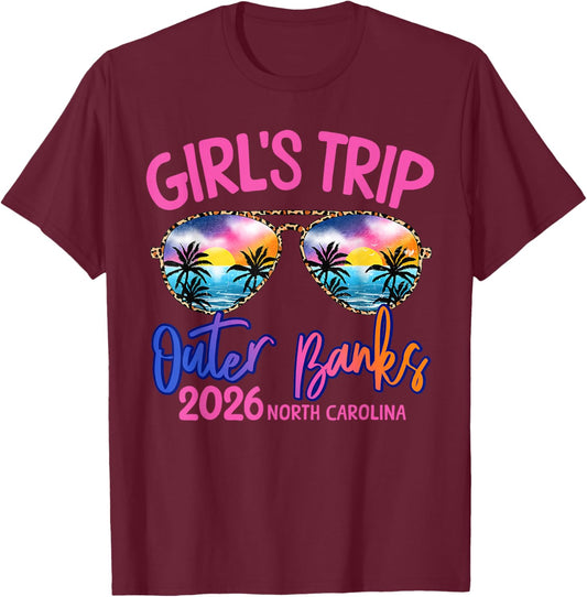 Girls Trip Outer Banks 2026 Weekend Vacation Beach Group T-Shirt - T-Shirt | Maroon