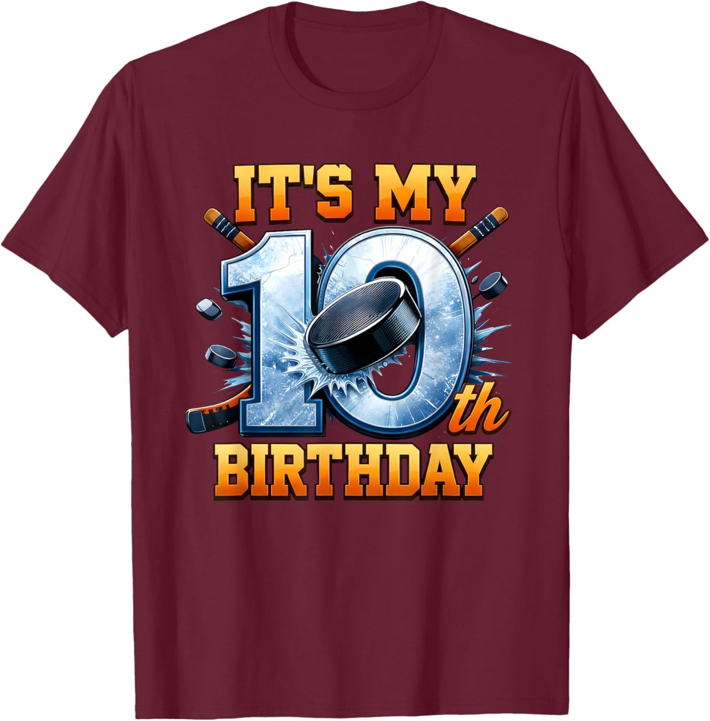 It's My 10th Birthday Ice Hockey Boy 10 Year Old Hockey T-Shirt - T-Shirt | Maroon