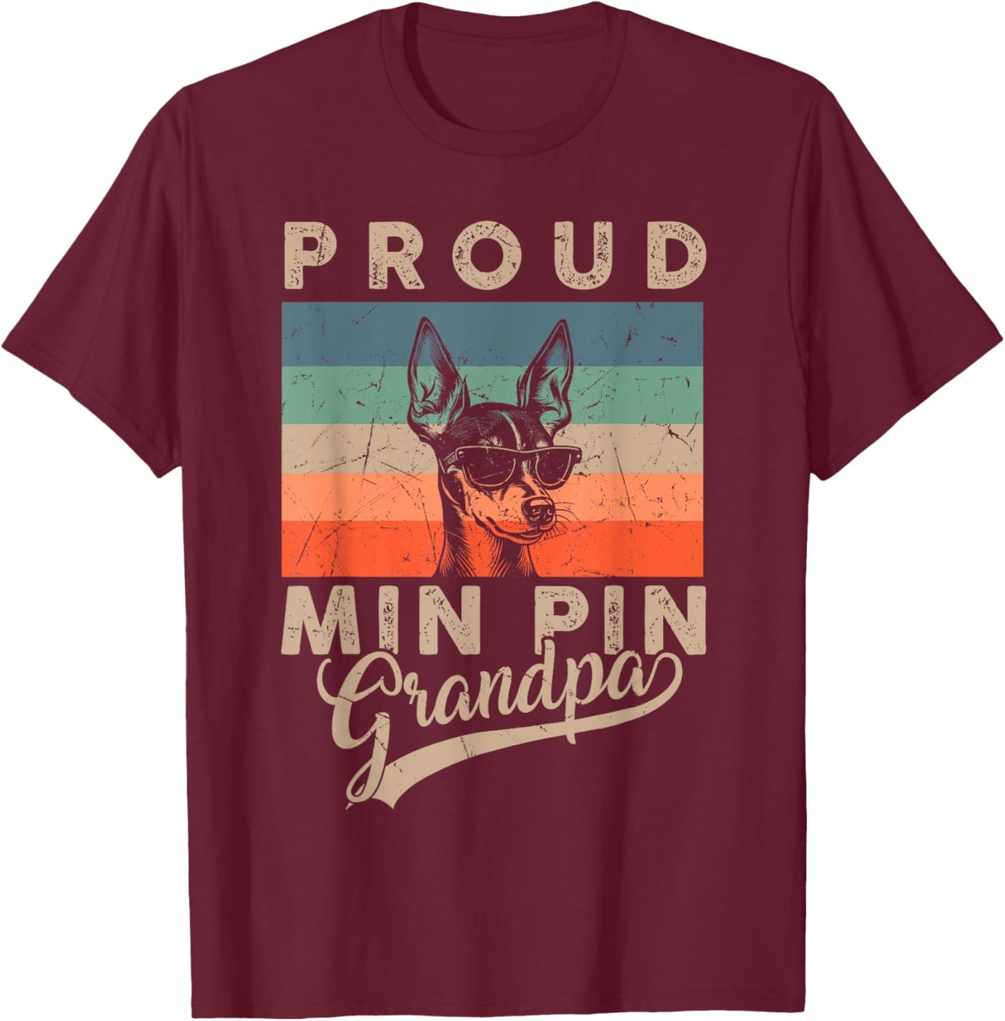 Vintage Proud Min Pin Dog Grandpa Dog Owners Father's Day Women Kids T-Shirt - T-Shirt | Maroon