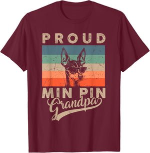 Vintage Proud Min Pin Dog Grandpa Dog Owners Father's Day Women Kids T-Shirt - T-Shirt | Maroon