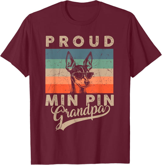 Vintage Proud Min Pin Dog Grandpa Dog Owners Father's Day Women Kids T-Shirt - T-Shirt | Maroon