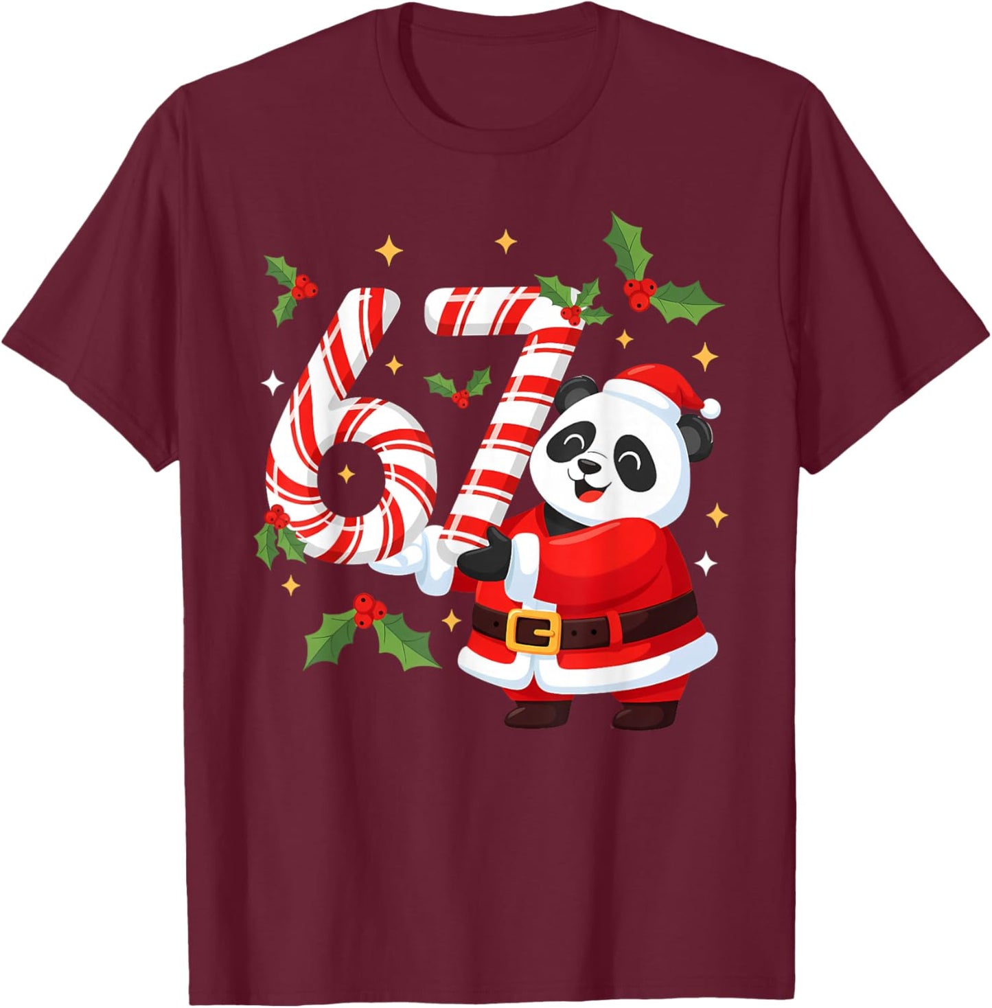 Funny 67 Meme Panda Christmas PJm Men Women Family Matching T-Shirt - T-Shirt | Maroon