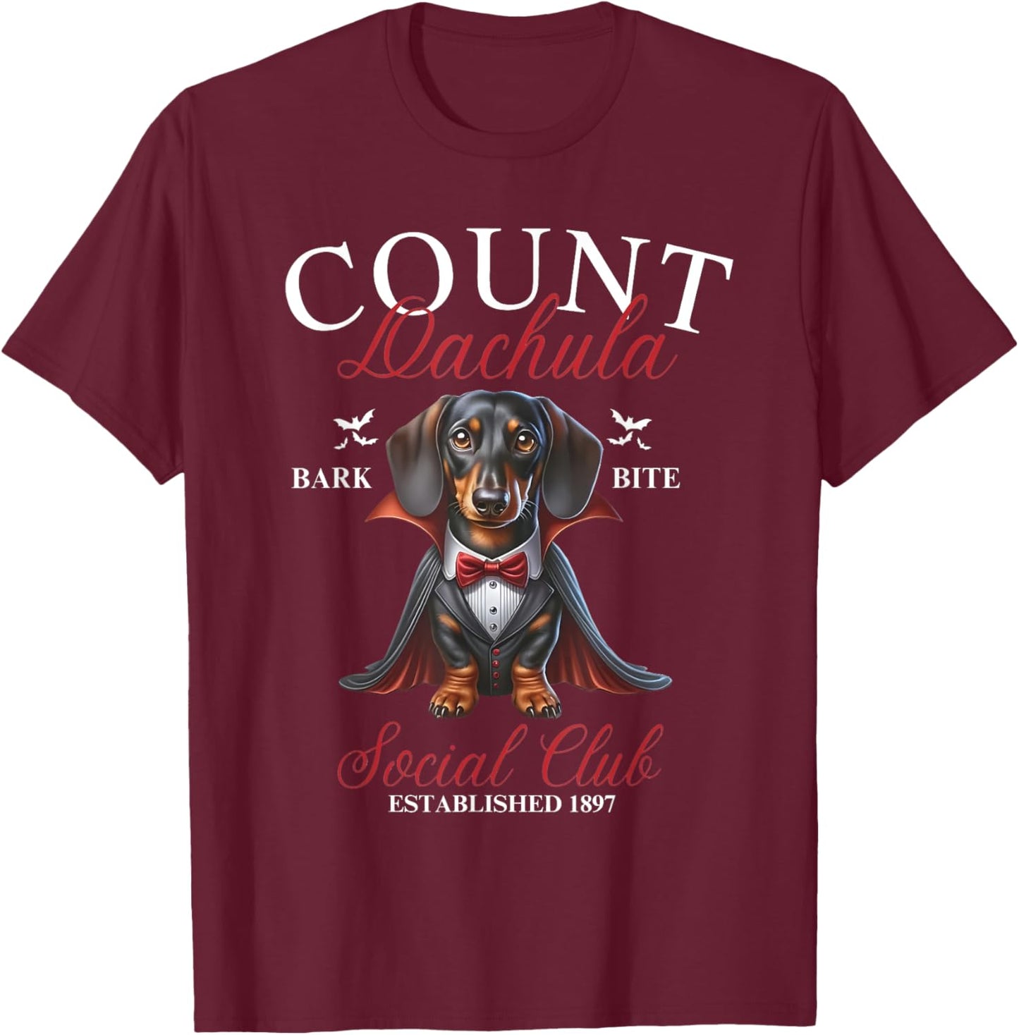 Dachshund Halloween Social Club Halloweenie Weiner Men Women T-Shirt - T-Shirt | Maroon