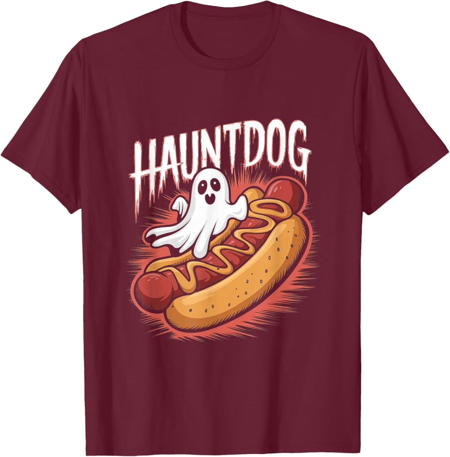 Hauntdog Funny Ghost Hot Dog Halloween Costume T-Shirt - T-Shirt | Maroon