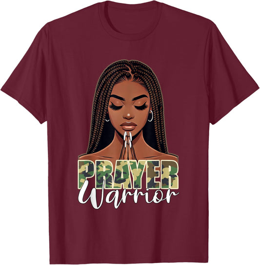 Prayer Warrior Young Christian Black Woman Pray Camo T-Shirt - T-Shirt | Maroon