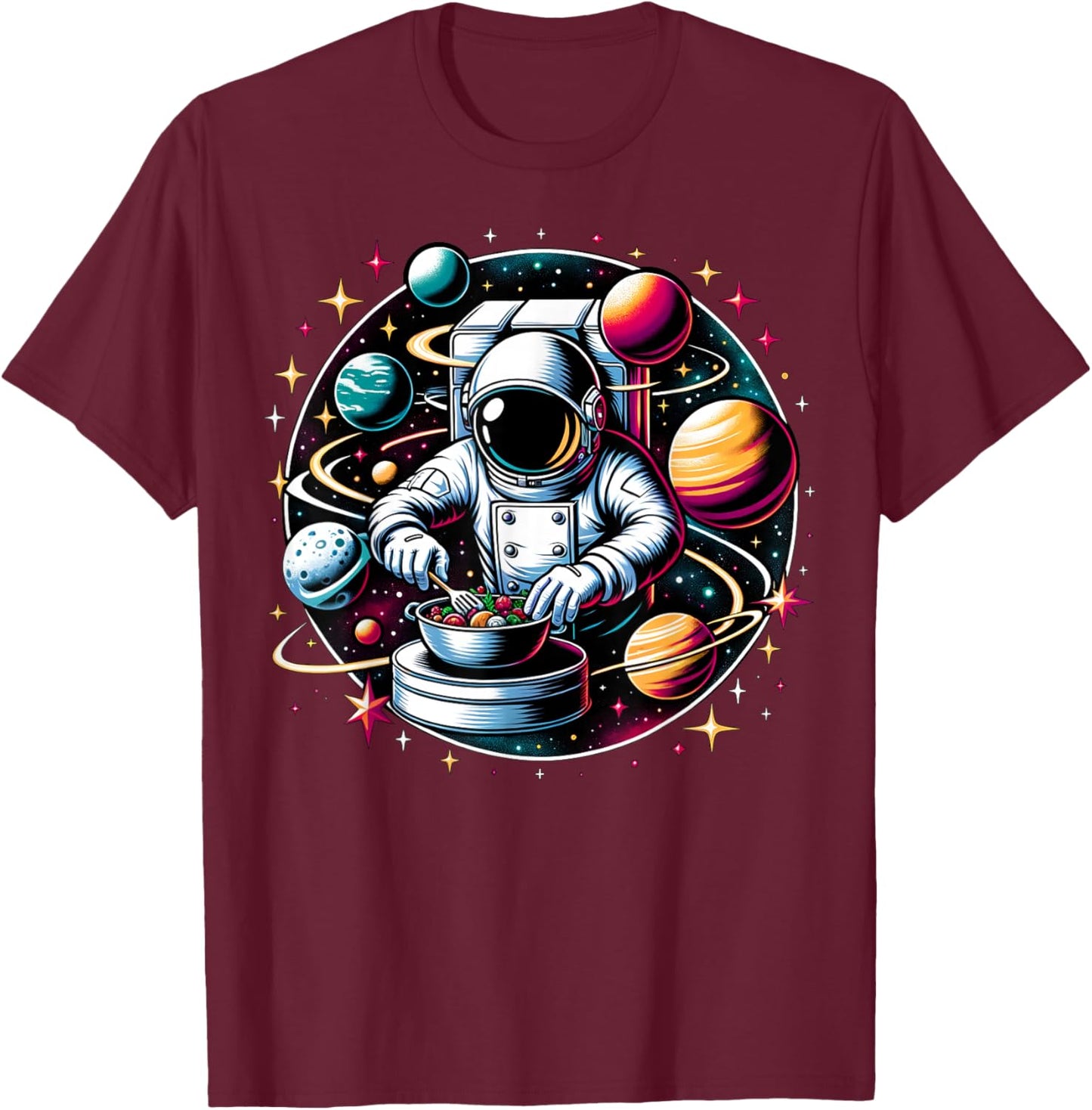 Cool Galaxy Astronaut Chef T-Shirt - T-Shirt | Maroon