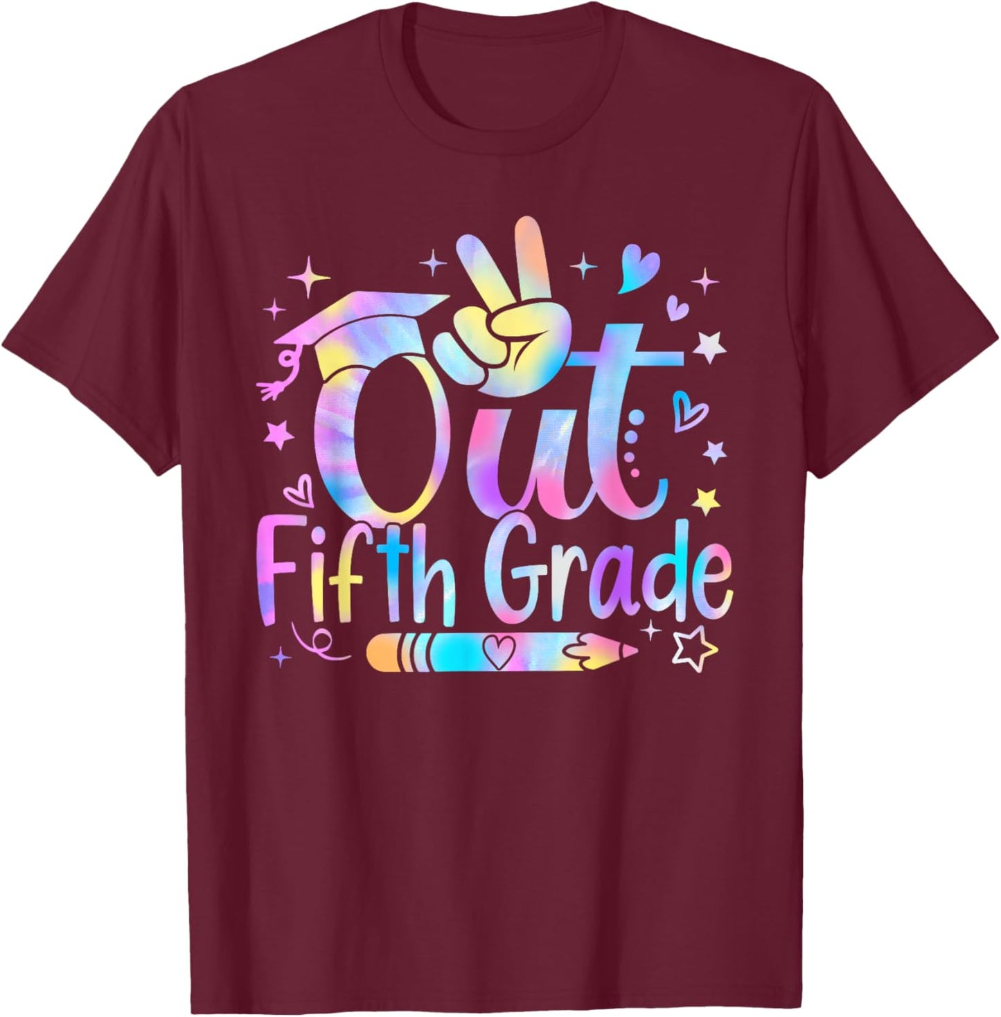Peace Out Fifth Grade Cute Tie Dye Last Day Of 5th Grade T-Shirt - T-Shirt | Maroon