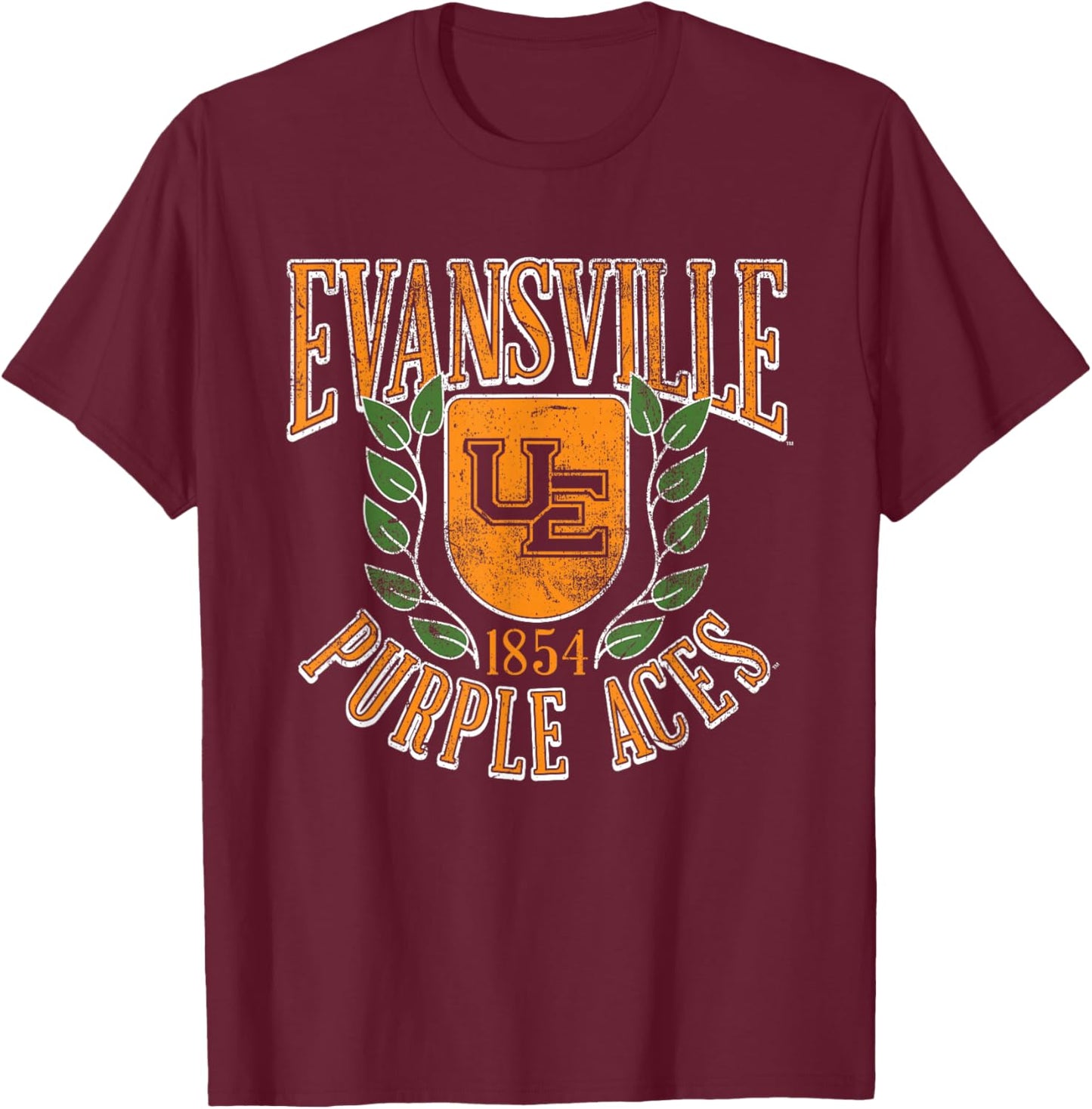 Evansville Purple Aces Retro Shield Officially Licensed T-Shirt - T-Shirt | Maroon