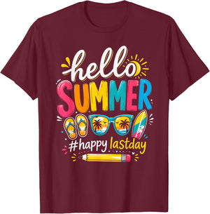 Hello Summer Happy Last Day of School Teacher T-Shirt - T-Shirt | Maroon