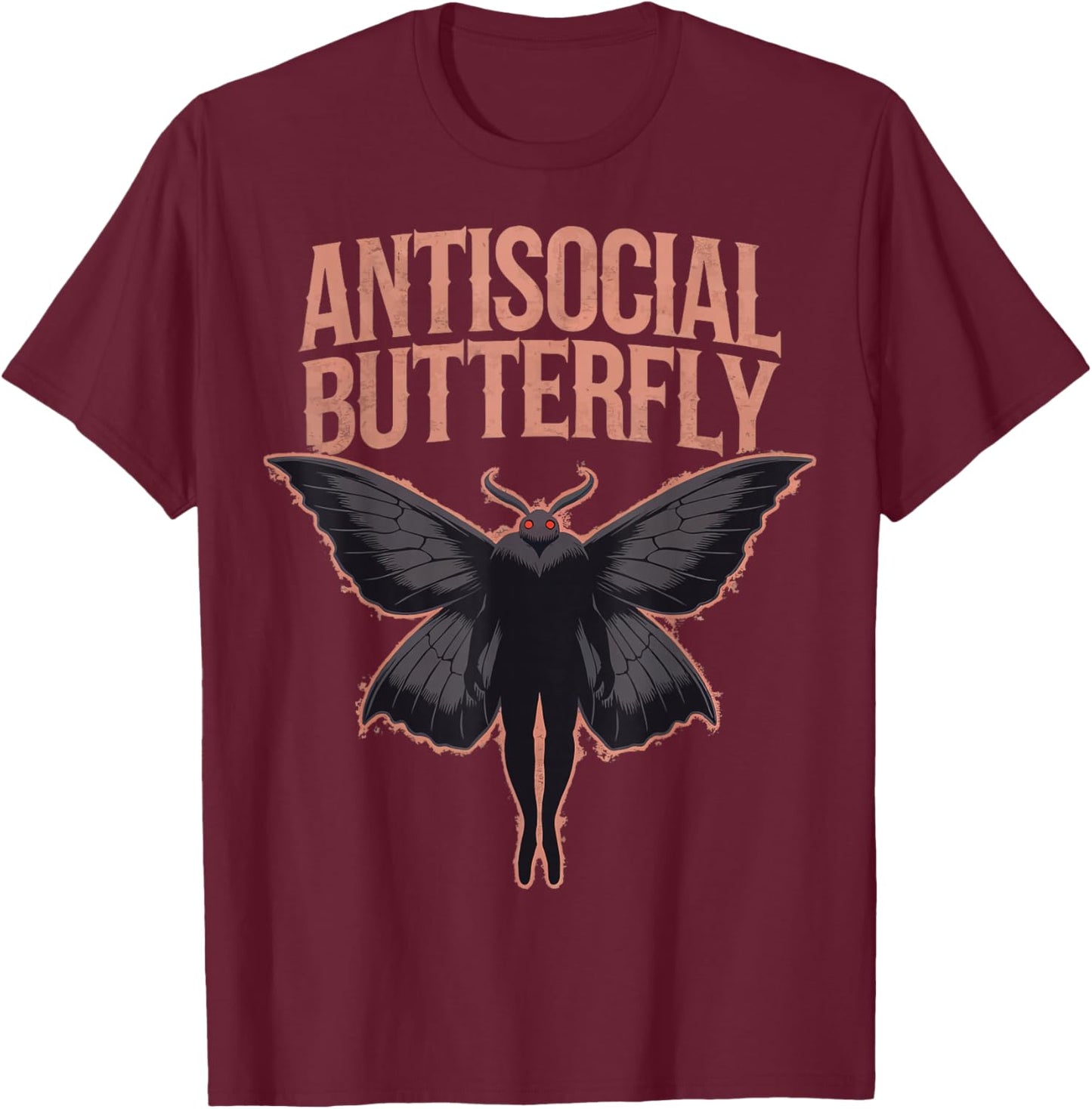 Cryptid Cryptozoology Mothman Introvert -Adults Butterfly Black Small Classic Fit Short Sleeve Polyester 100% Printed Design Blended Fabric T-Shirt - T-Shirt | Maroon