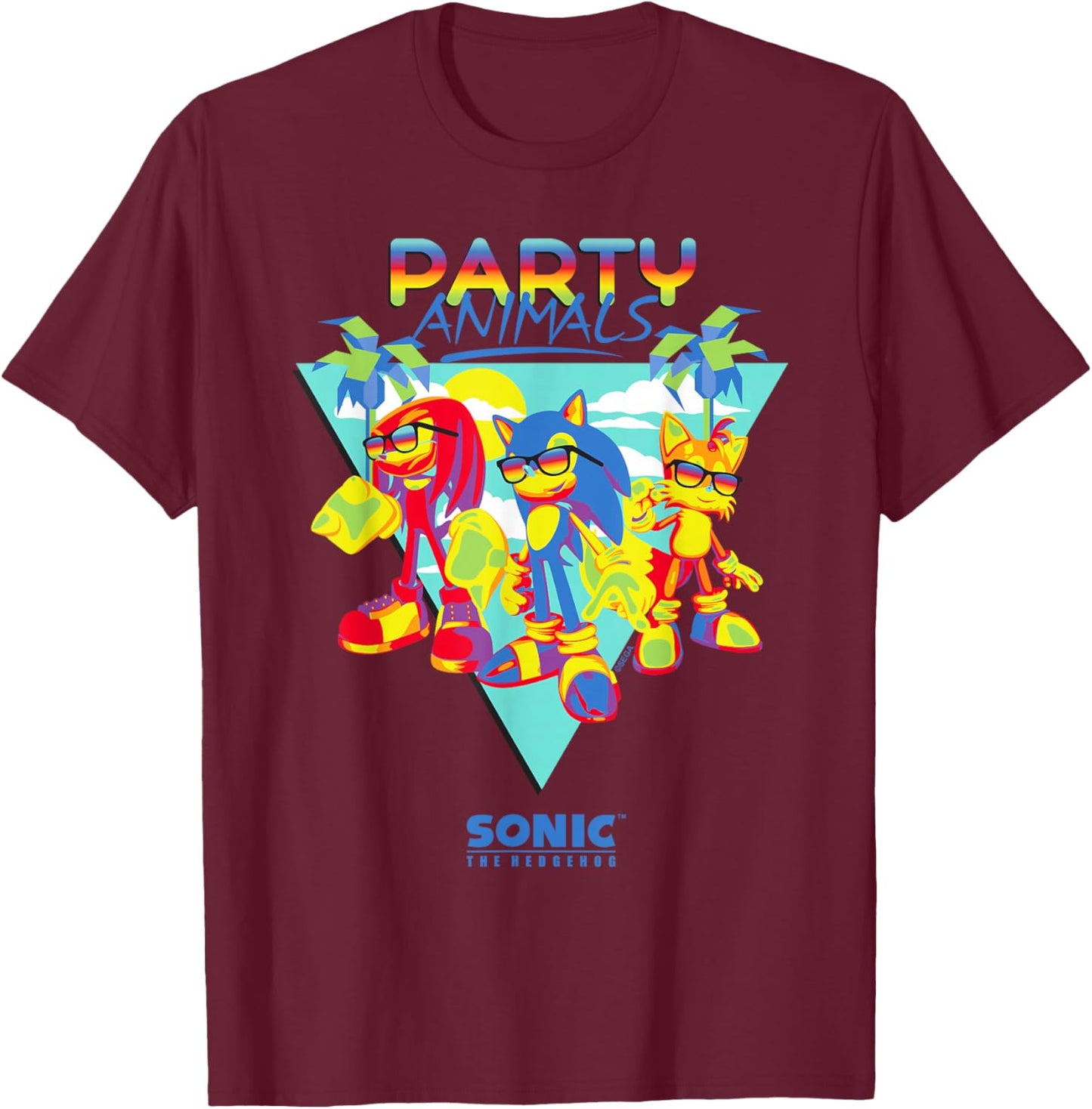 Sonic The Hedgehog - Party Animals Sonic, Tails, Knuckles T-Shirt - T-Shirt | Maroon