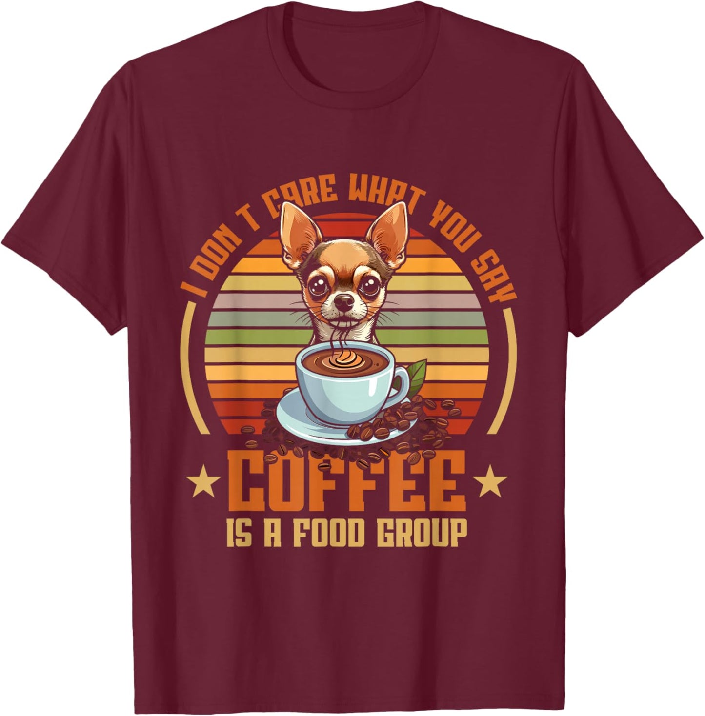 Retro Chihuahua Coffee T-Shirt - T-Shirt | Maroon