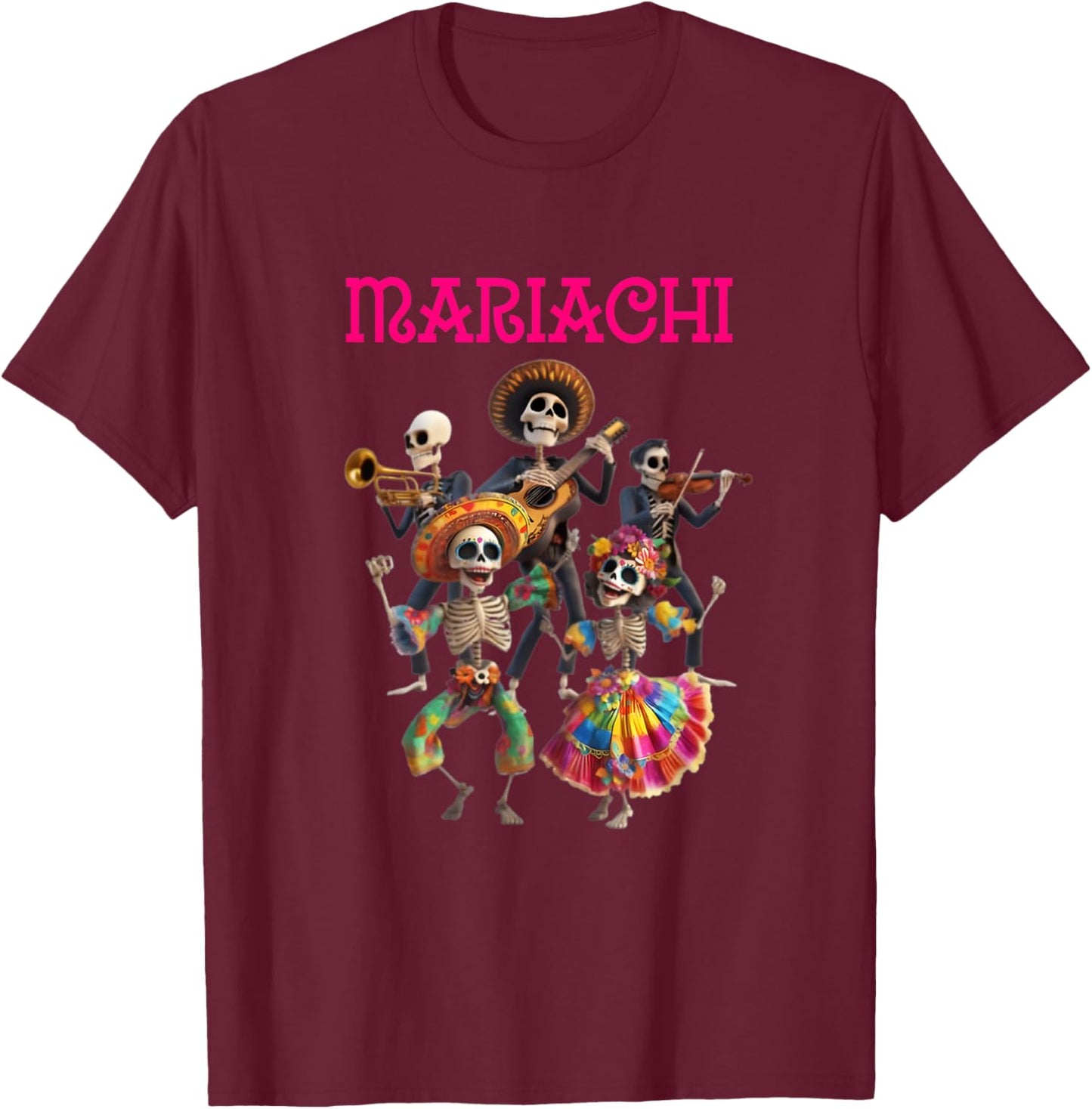 Graveyard Mariachi Funny Halloween Skeleton Band T-Shirt - T-Shirt | Maroon