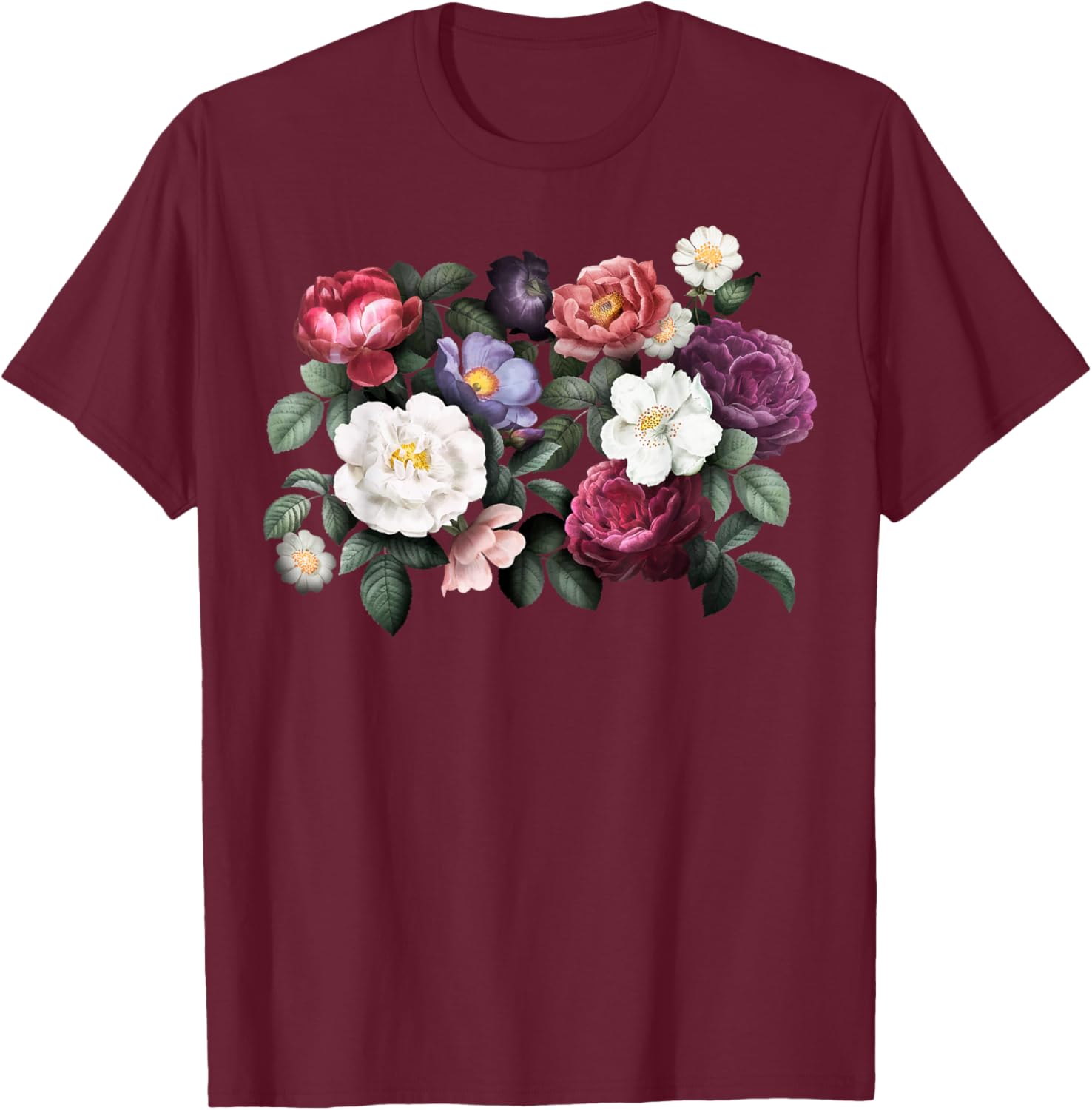 Vintage Flowers Bouquet Floral Garden Lover Botanical Plants T-Shirt - T-Shirt | Maroon