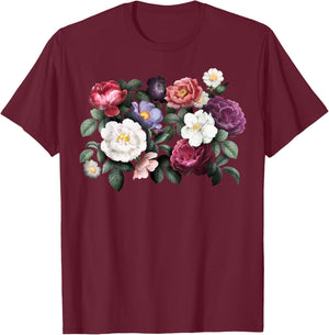 Vintage Flowers Bouquet Floral Garden Lover Botanical Plants T-Shirt - T-Shirt | Maroon