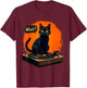 Vinyl Record Black Cat Sitting on Platinum Man Woman , Black, S T-Shirt - T-Shirt | Maroon