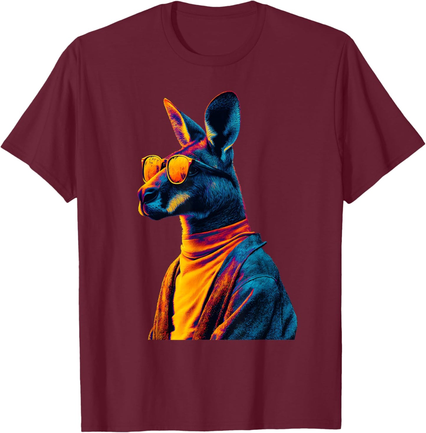 Australian Kangaroo Animal Art Portrait Wallaby Lover T-Shirt - T-Shirt | Maroon