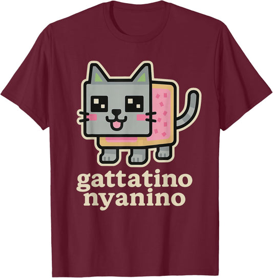 Gattatino Nyanino - Funny Cat Brainrot Gamer Teen Slang Meme T-Shirt - T-Shirt | Maroon