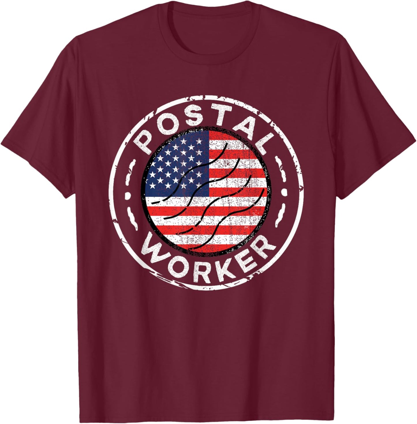 USA Flag Patriotic Postal Worker Mailman Mail Lady Novelty T-Shirt - T-Shirt | Maroon