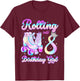 Kids Rolling Into 8 Roller Skating 8th Birthday Girl Party T-Shirt - T-Shirt | Maroon