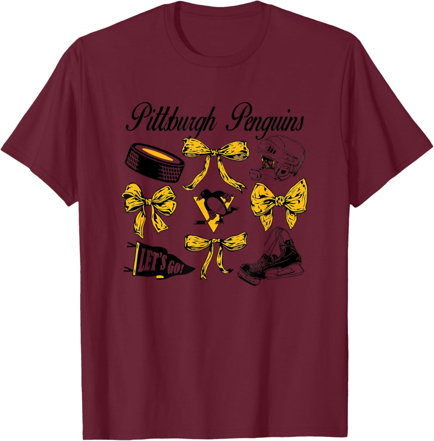 Pittsburgh Penguins Bows White NHL Officially Licensed T-Shirt - T-Shirt | Maroon