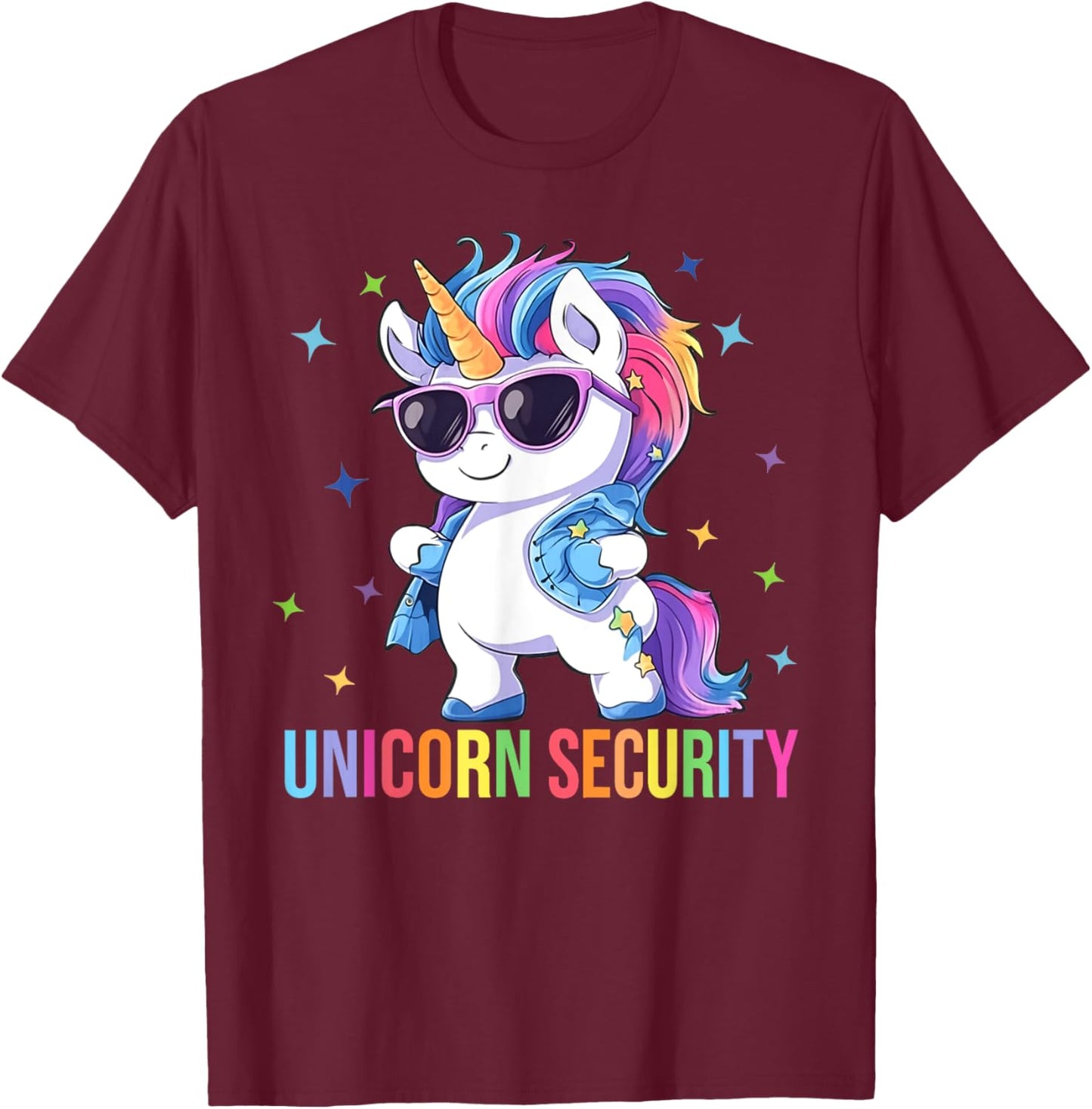 Birthday Party Dad Mom Daughter Costume Unicorn Security T-Shirt - T-Shirt | Maroon