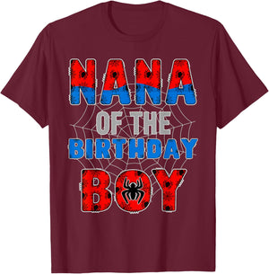 Nana of the Birthday Boy Family Spider Web Birthday Party T-Shirt - T-Shirt | Maroon