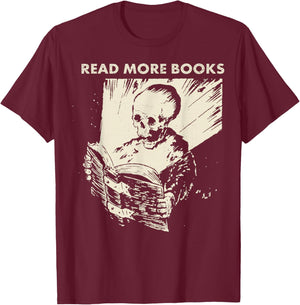 Skeleton Read More Books T-Shirt - T-Shirt | Maroon