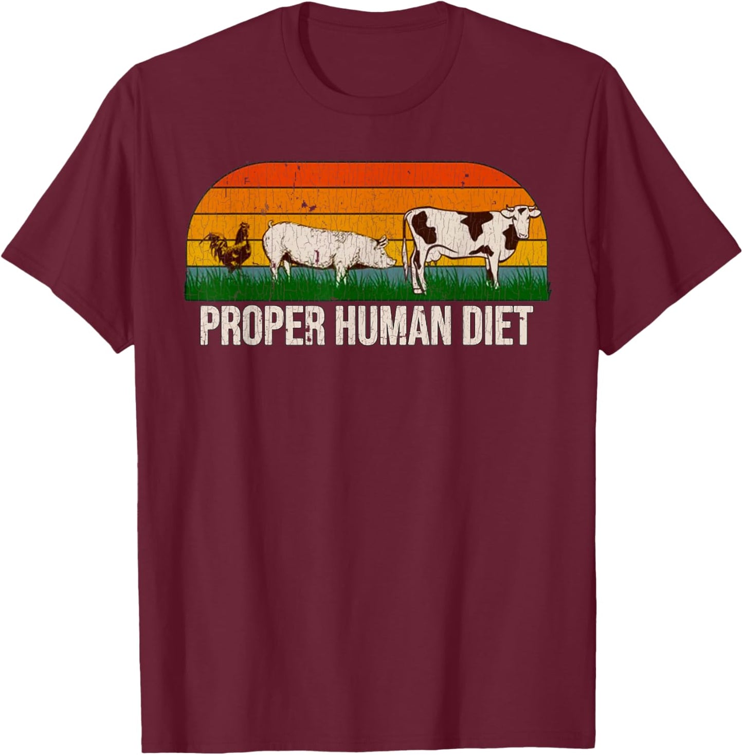 Vintage Proper Human Diet , Small, Black T-Shirt - T-Shirt | Maroon