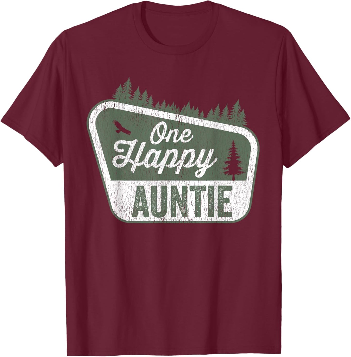 One Happy Auntie Matching Family Birthday Party Camping T-Shirt - T-Shirt | Maroon